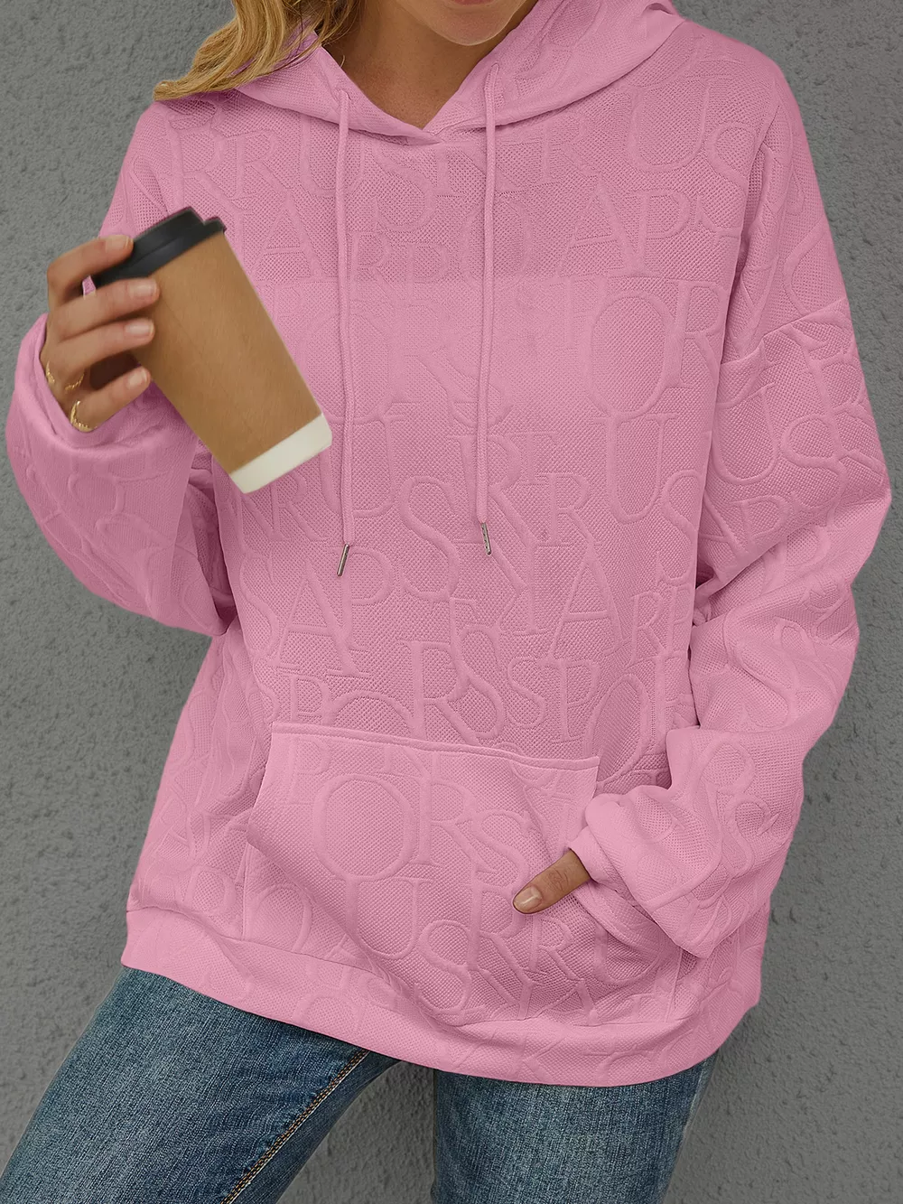 Full Size Embossed Lettering Casual Hoodie Plus Size, image 27