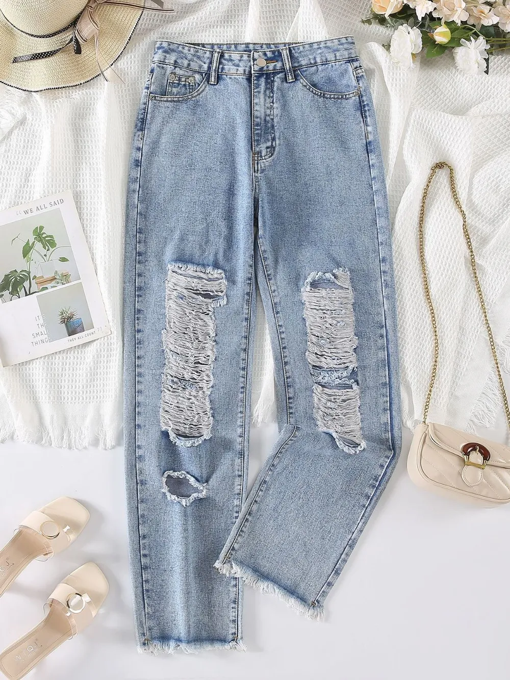 Distressed Raw Hem Jeans