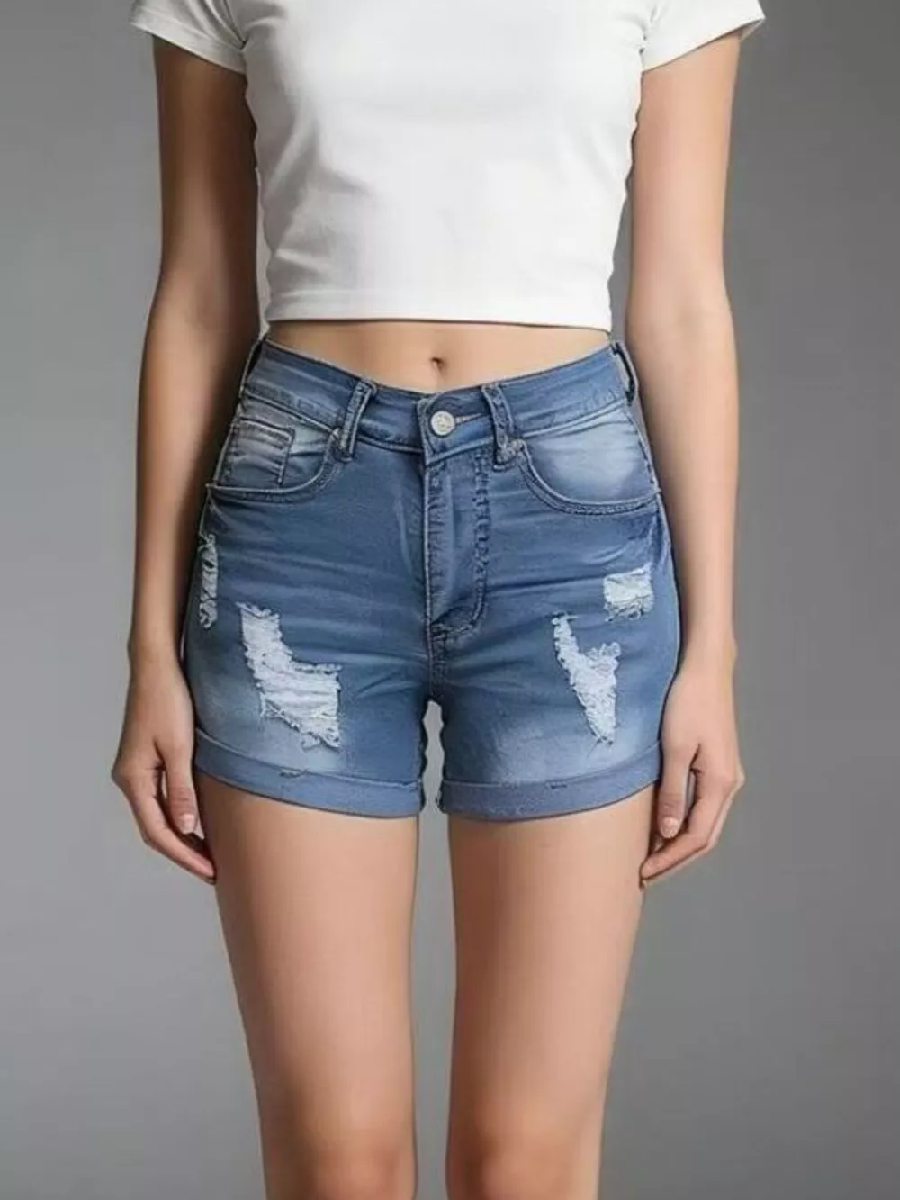 Distressed Wash Denim Shorts, image 10