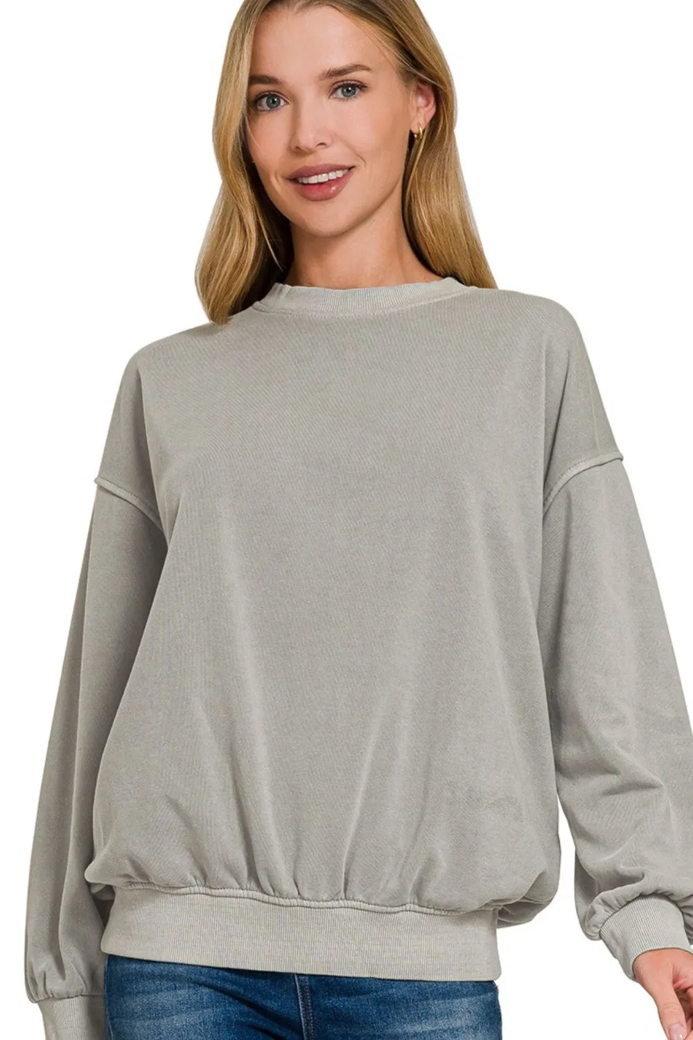 Soft Fleece Pigment Dye Round-neck Sweatshirts