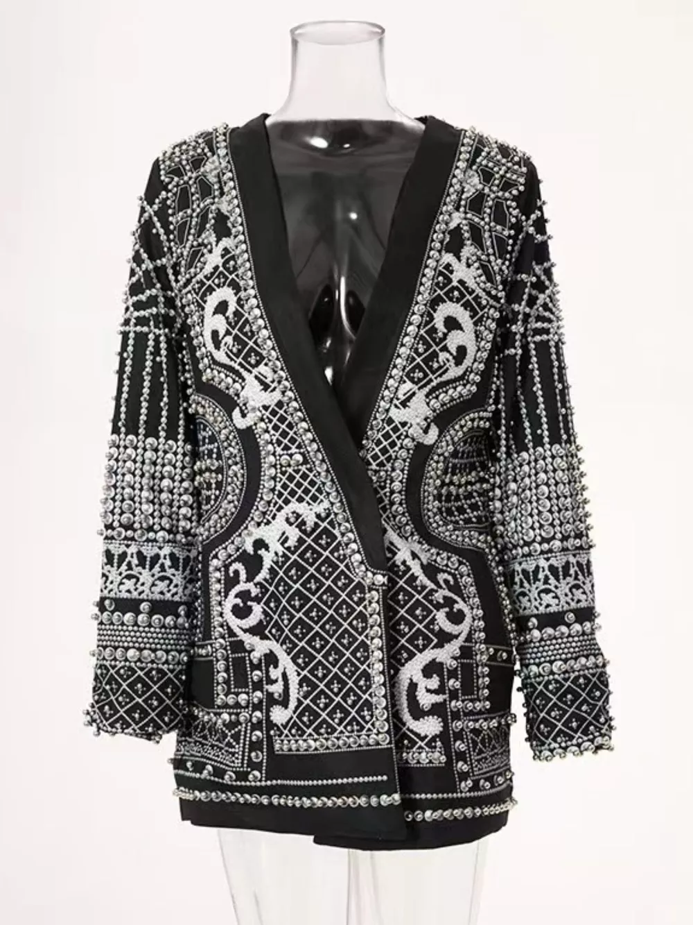 Full Size Embellished Pearl One-Button Blazer Plus Size, image 29