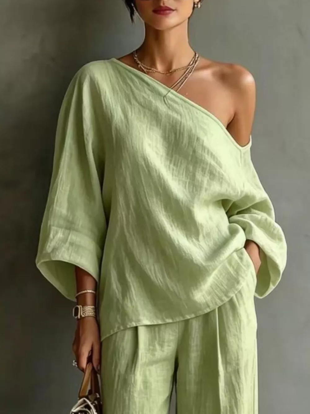 One Shoulder Top and Wide Leg Pants Set, image 17