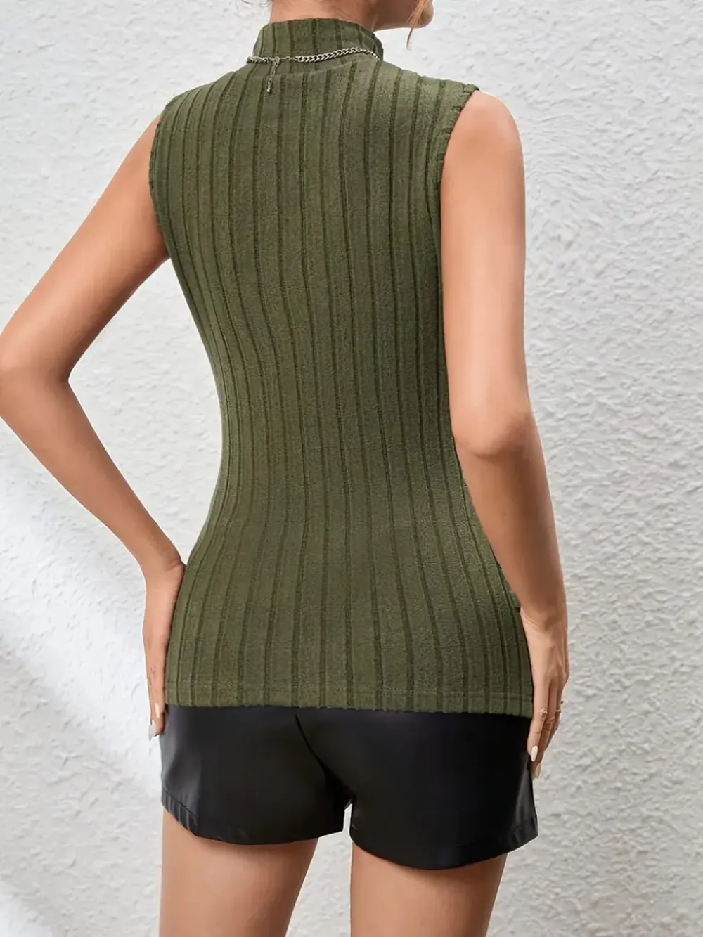 Twisted Mock Neck Ribbed Knit Top, image 3