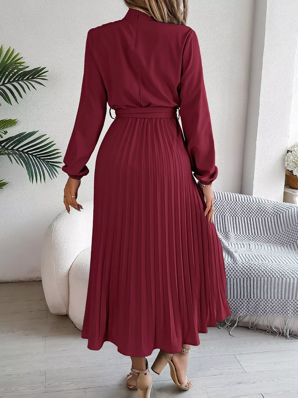 Mock Neck Pleated Midi Dress, image 28