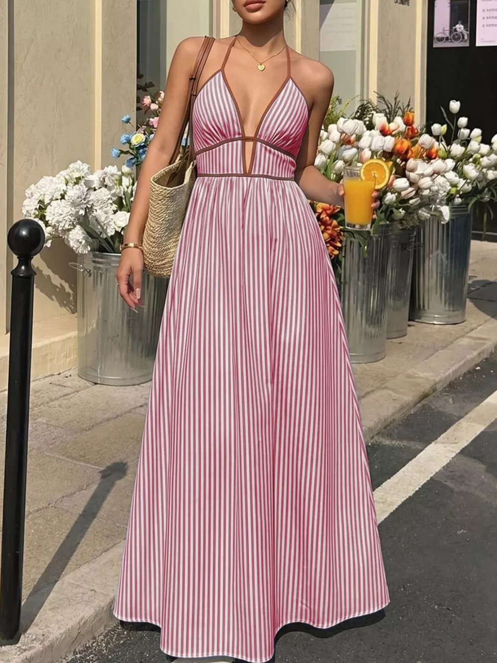 Striped Halter Neck Maxi Dress, image 12