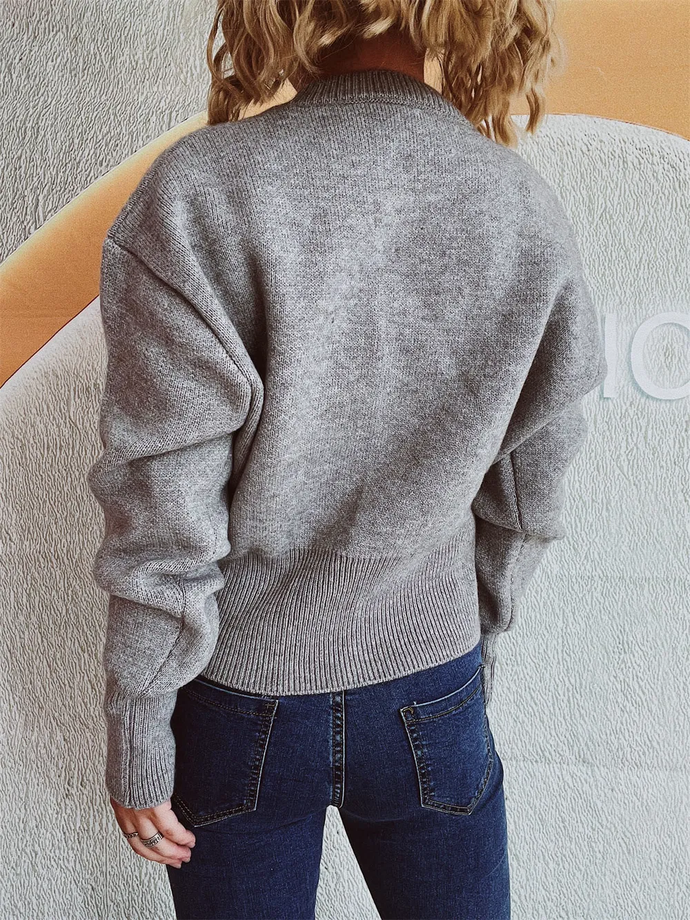 Round Neck Half Zip Long Sleeve Sweater, image 3