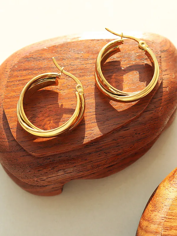18K Gold-Plated Titanium Steel Huggie Earrings, image 6