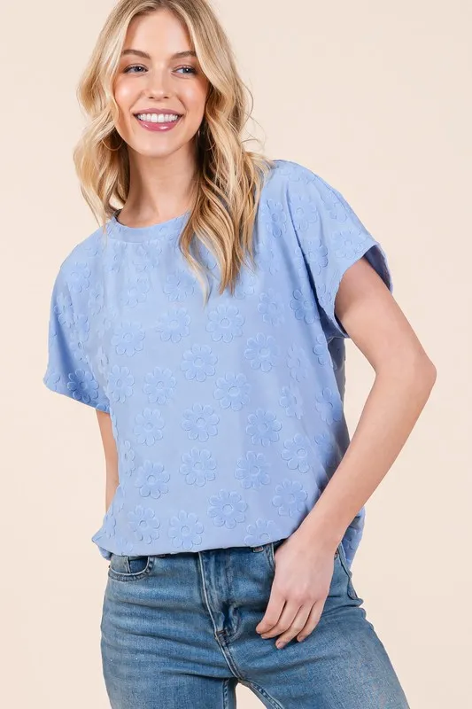 Textured Floral Pattern Short Sleeve T-Shirt