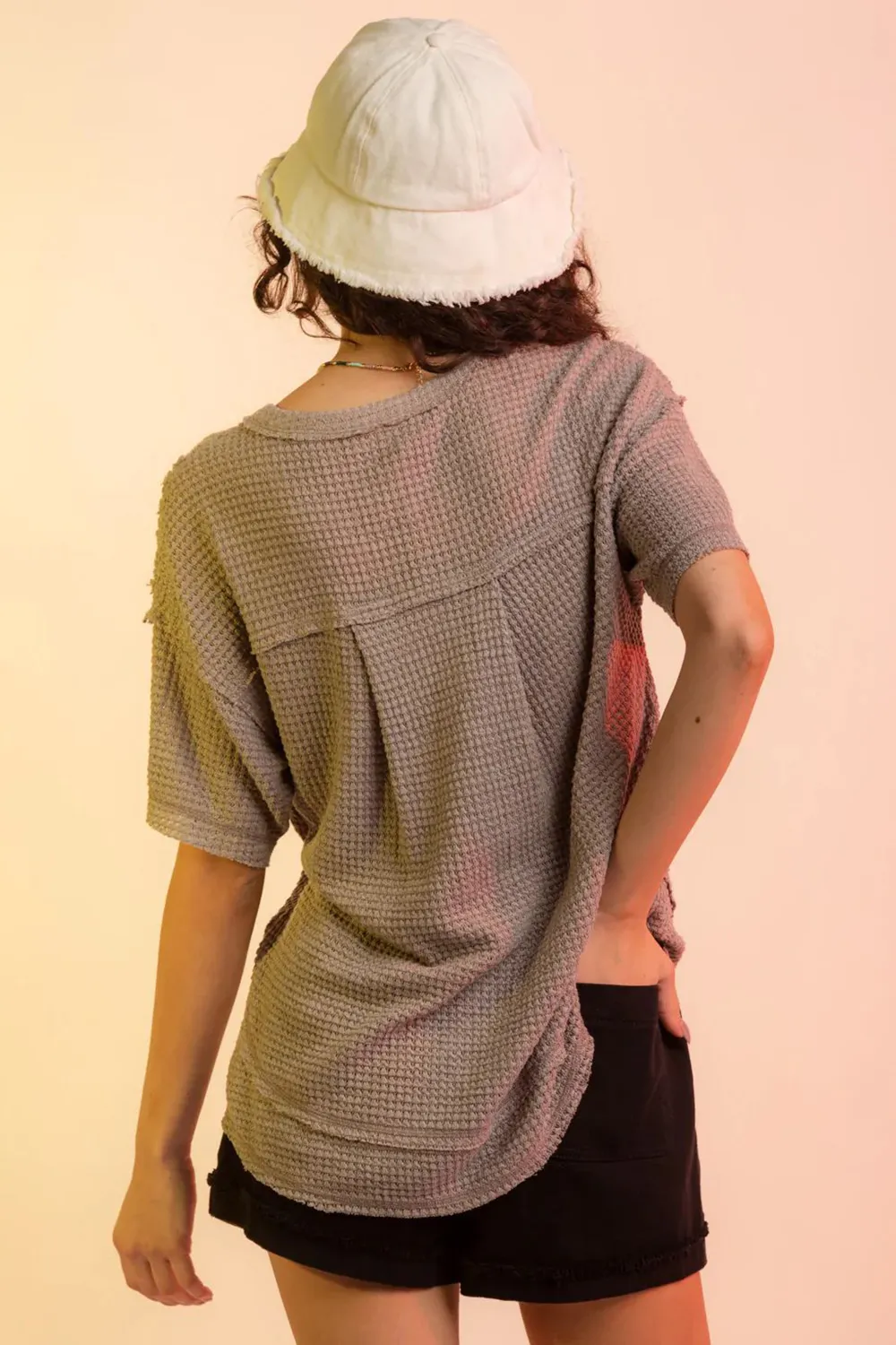 Waffle-Knit Notched Half Sleeve T-Shirt, image 13