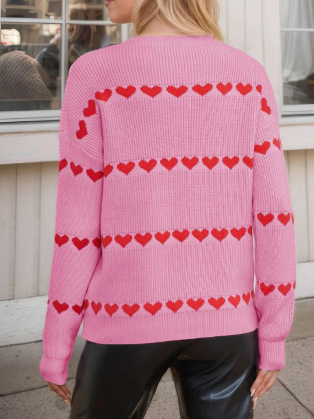 Heart Round Neck Long Sleeve Sweater, image 6