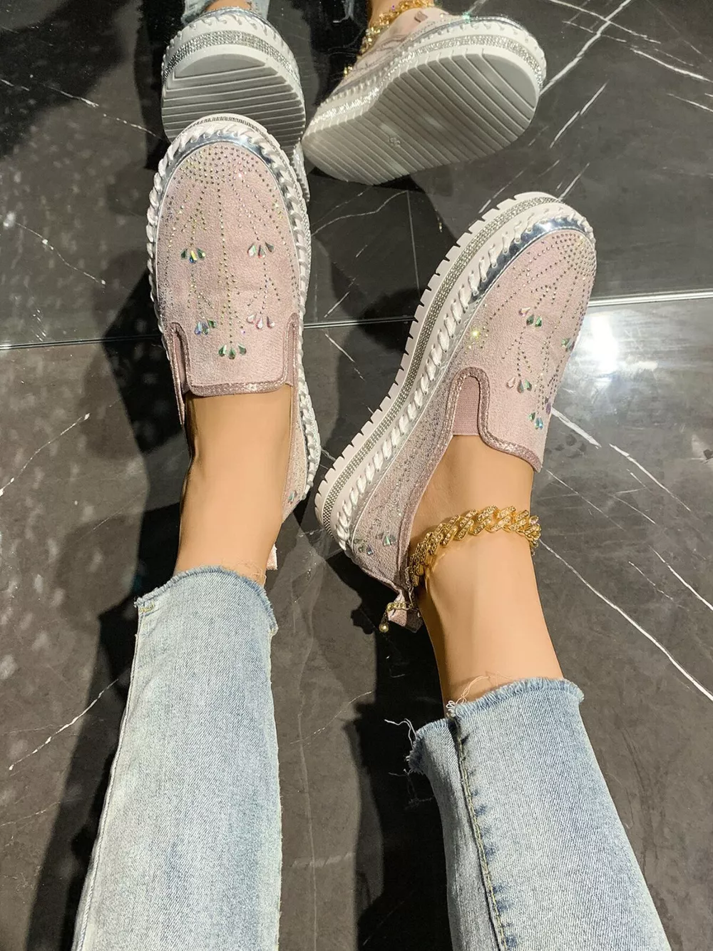 Rhinestone Embellished Platform Loafers, image 3