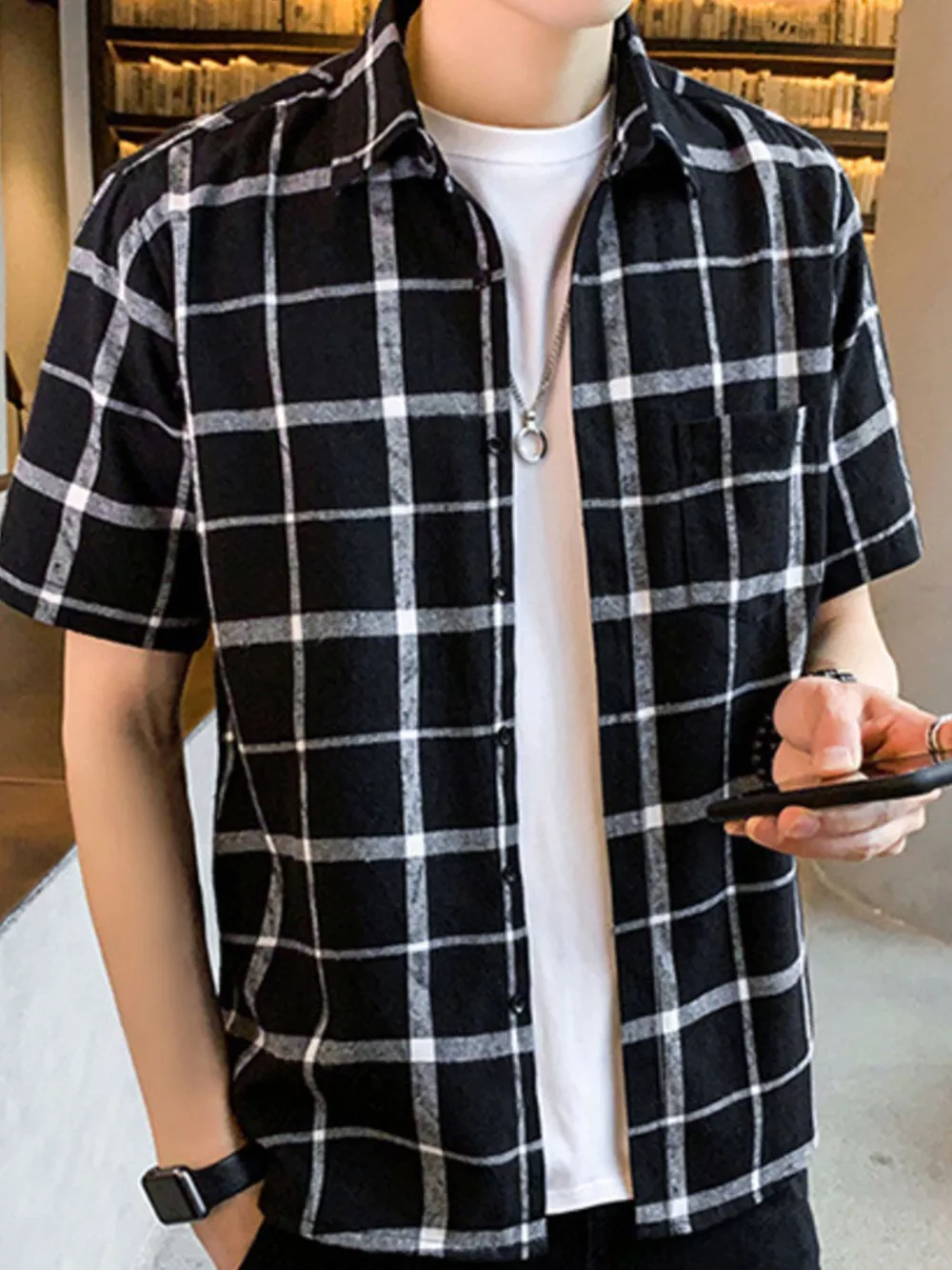 Men's Plus Size Casual Plaid Short Sleeve Shirt, image 6
