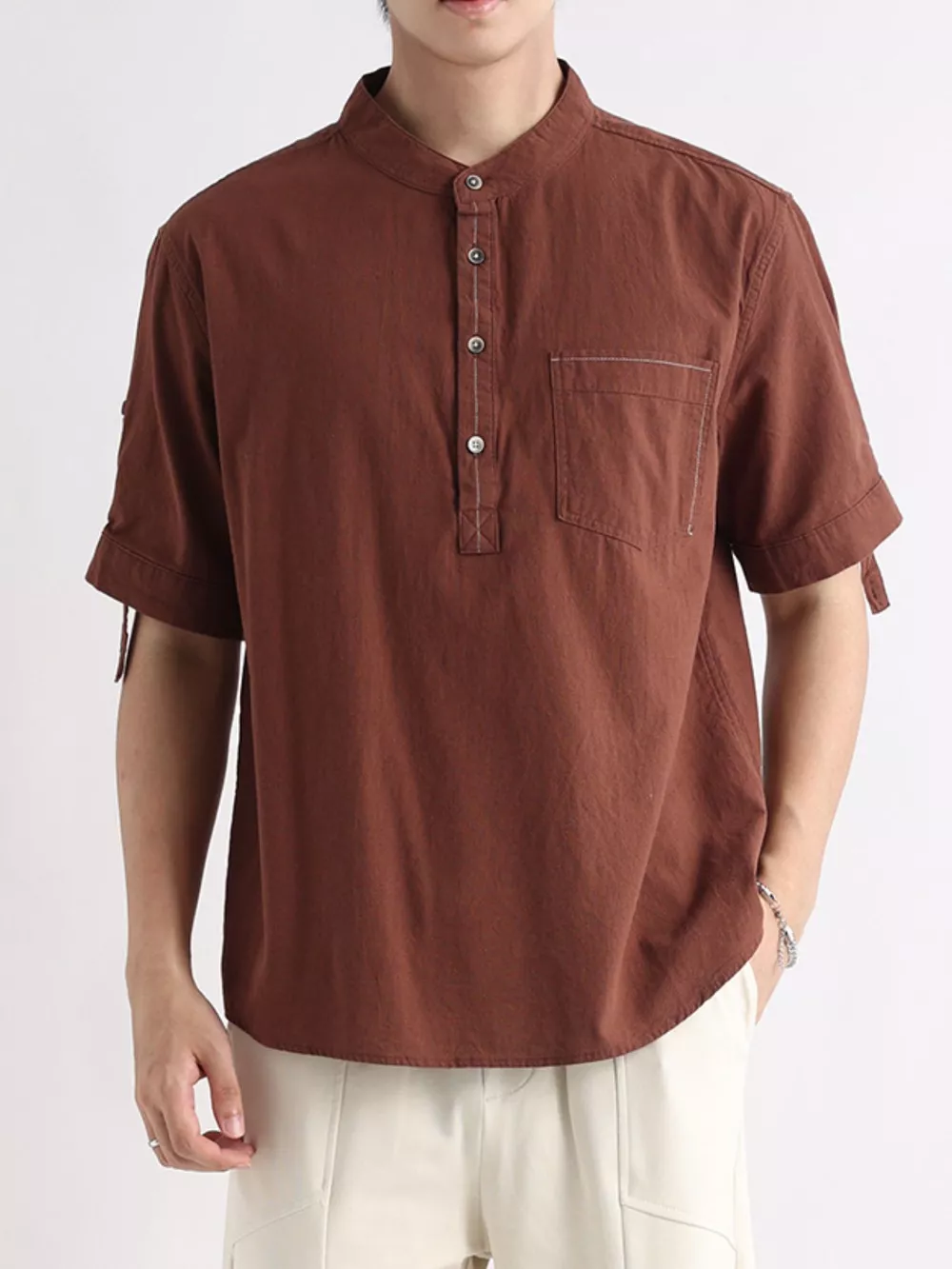 Men's Plus Size Button Detail Short Sleeve Shirt, image 2