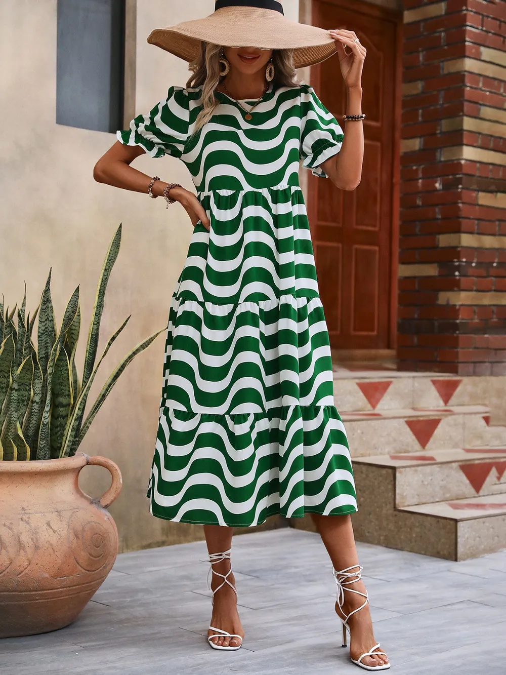 Wavy Striped Round Neck Short Sleeve Dress, image 22