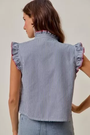 Stripe Twill Stitch Ruffled Hidden Button Vest Top, image 8