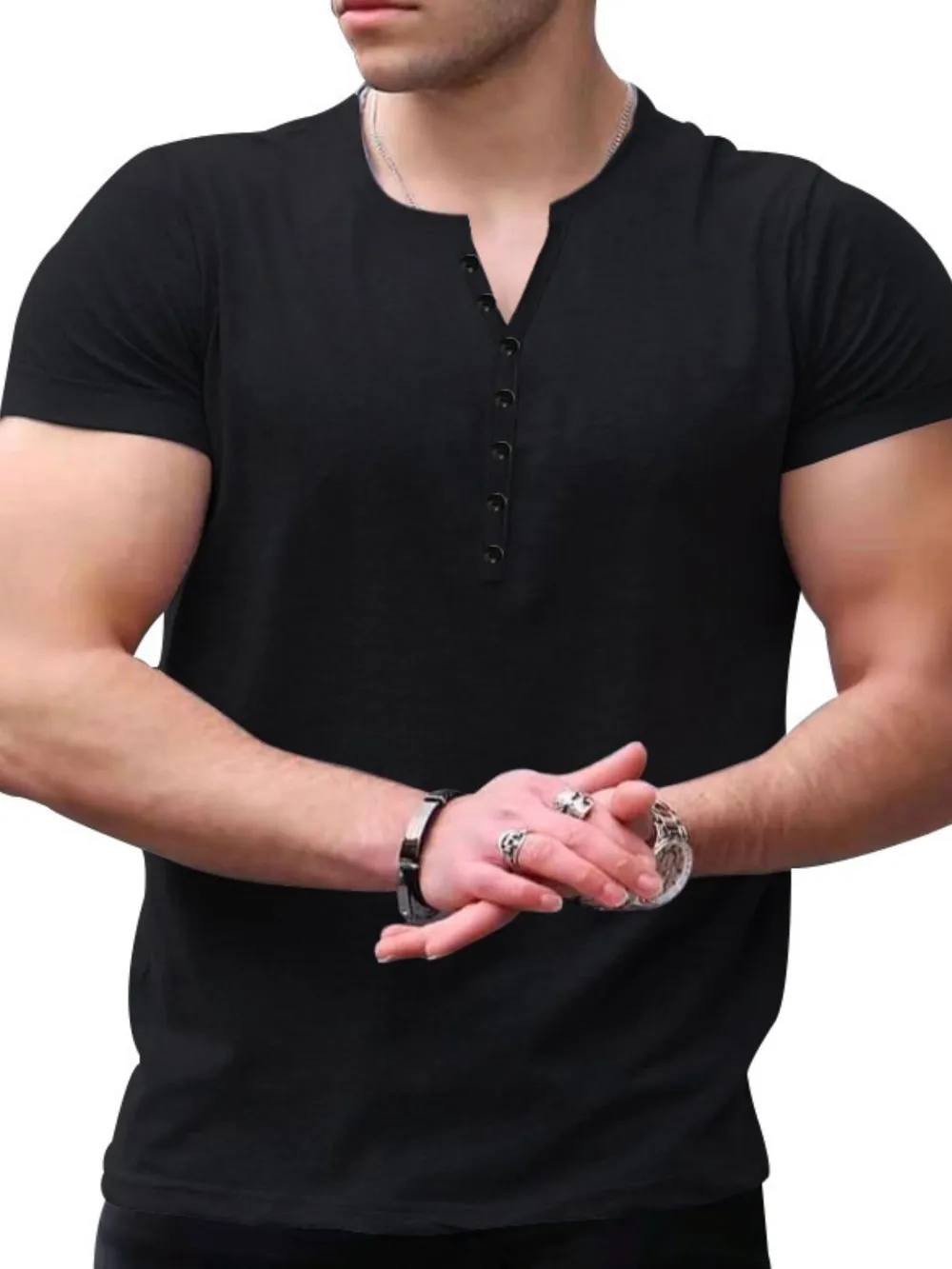 Men's Button Detail Short Sleeve Top