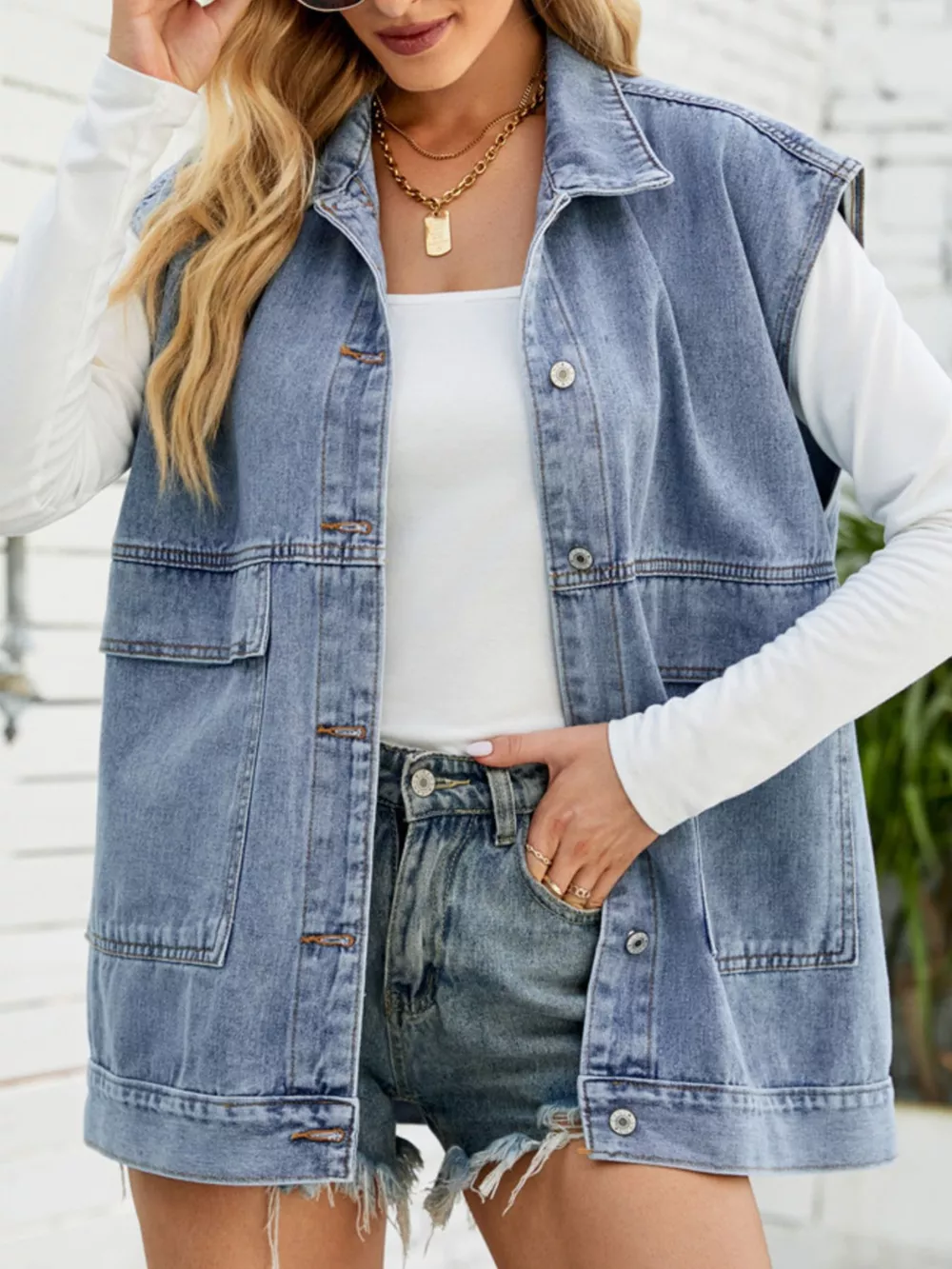Sleeveless Button-Down Denim Jacket, image 11