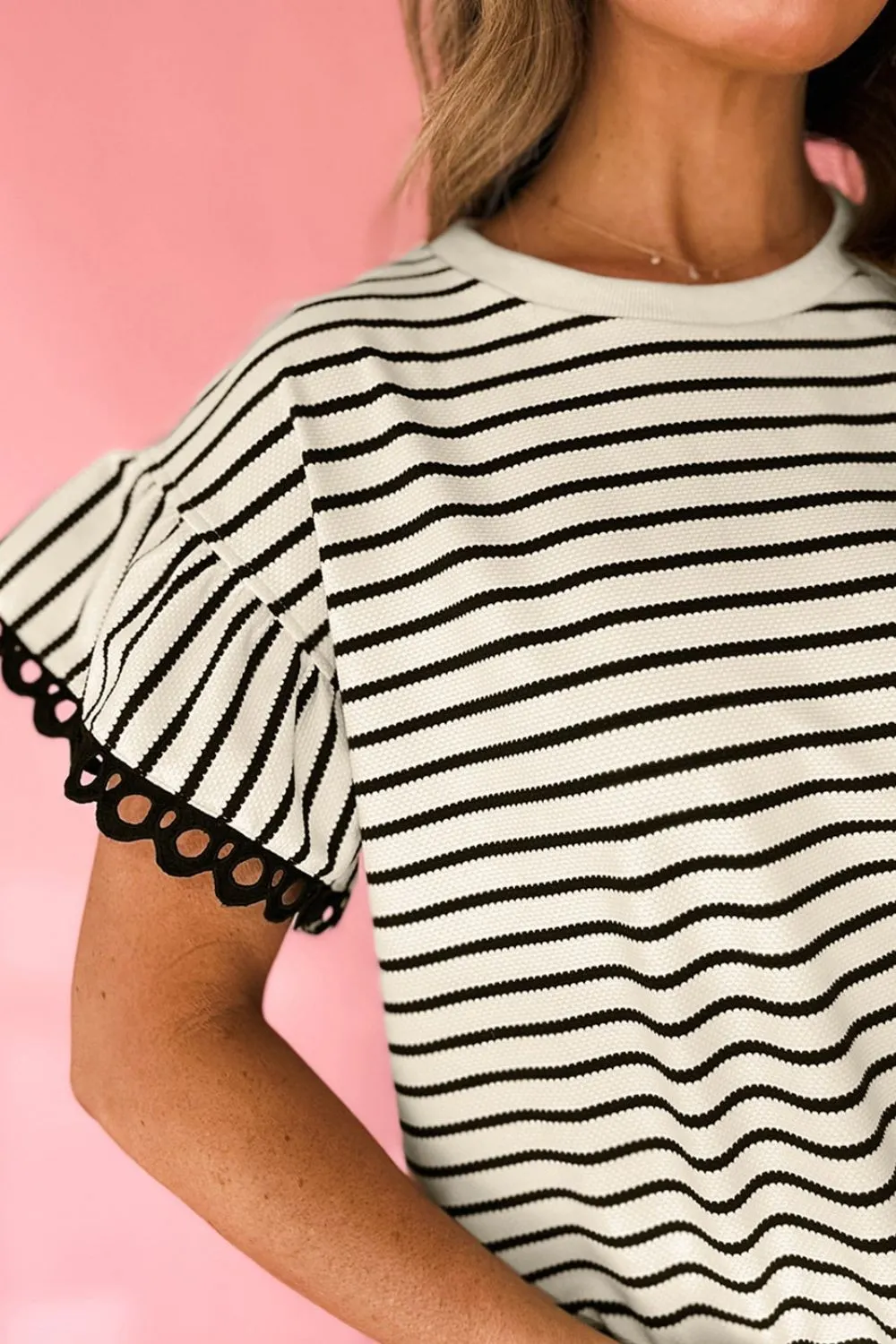 Striped Round Neck Ruffle Sleeve Blouse, image 18