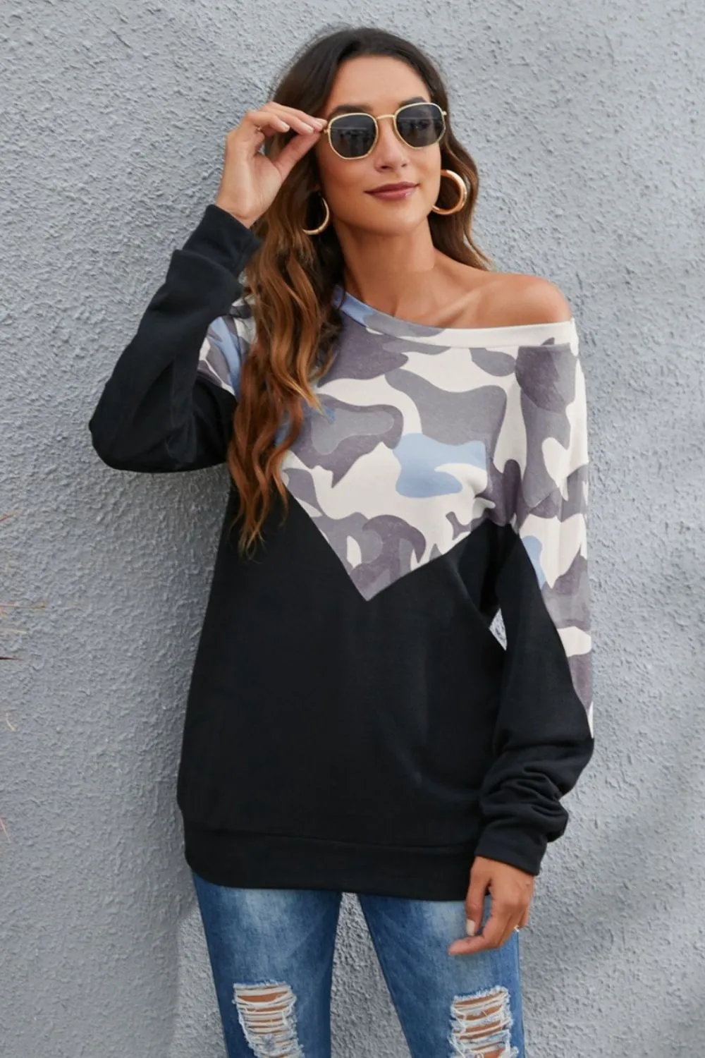 Camouflage Round Neck Long Sleeve Sweatshirt, image 12