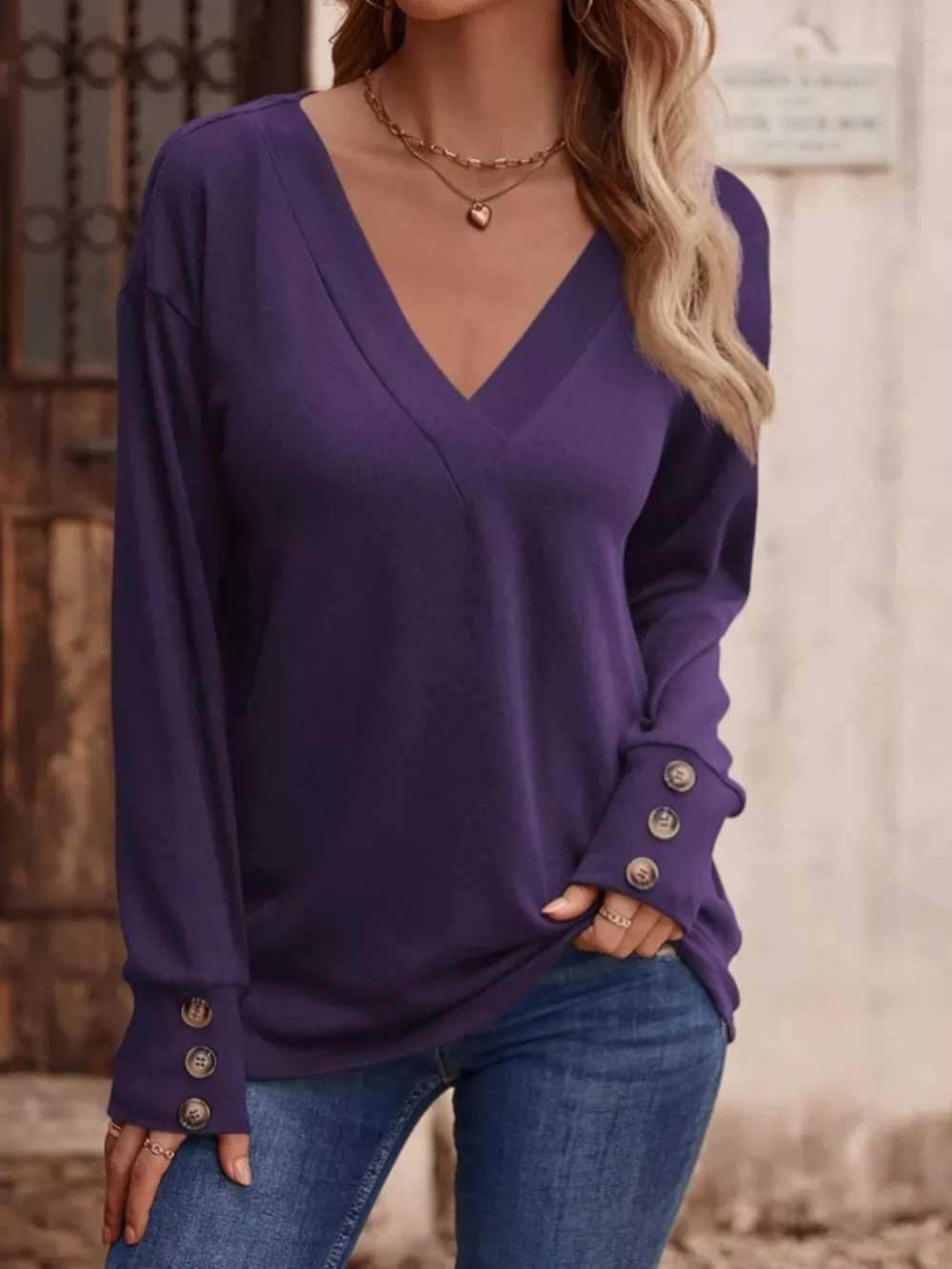 V-Neck Long Sleeve T-Shirt, image 24