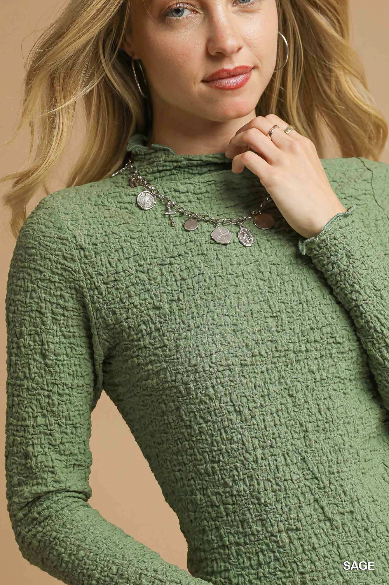 Textured Crinkle Knit Long Sleeve Top, image 6