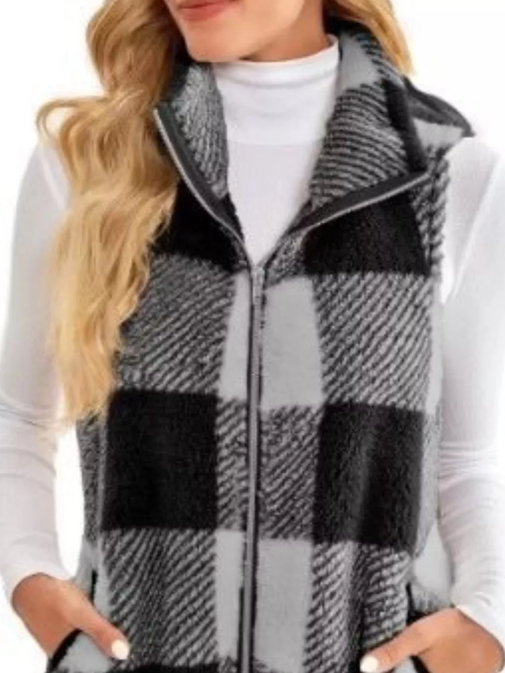 Full Size Color Block Zip Up Vest Coat Plus Size, image 18