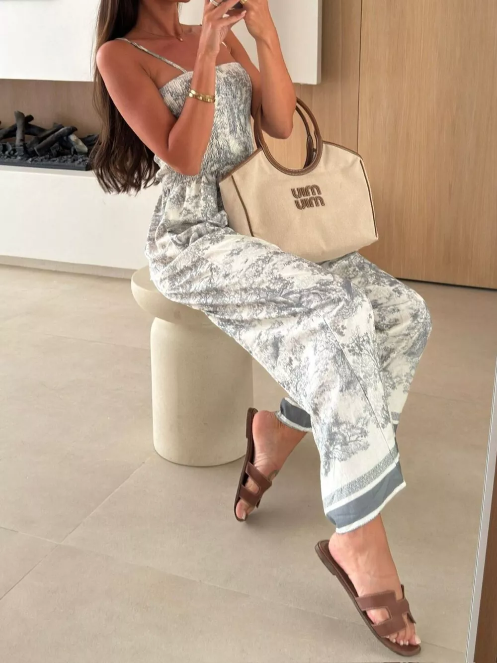 Printed Smocked Wide Leg Jumpsuit, image 11