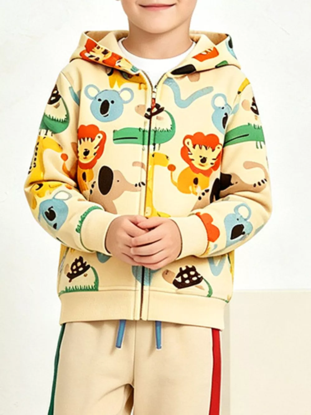 Children's Cartoon Animal Print Zip-Up Hoodie and Pants Set, image 3