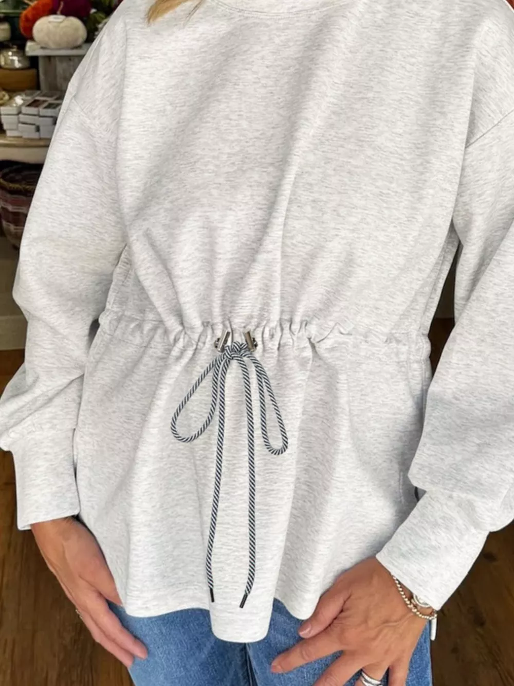 rawstring Waist Tunic Solid Sweatshirt, image 2