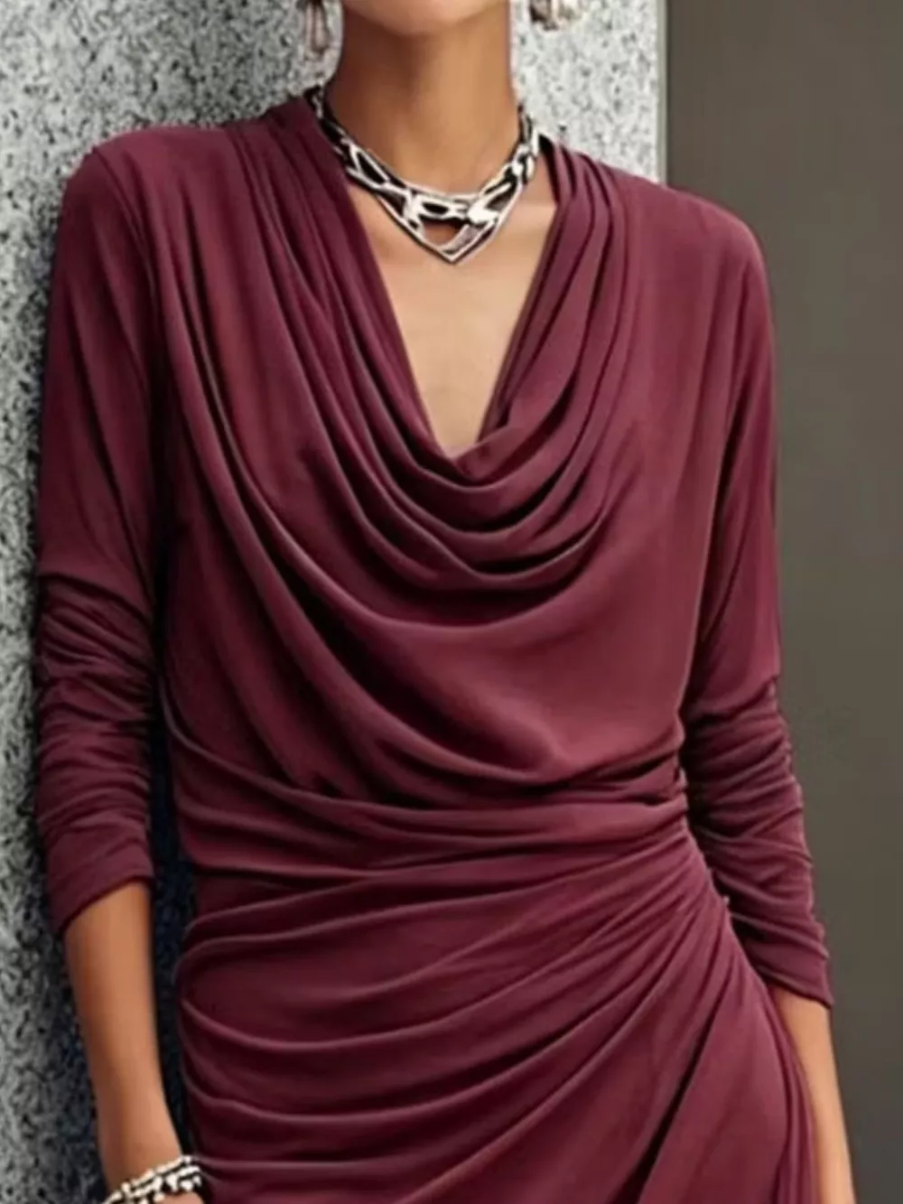 Cowl Neck Long Sleeve Maxi Dress, image 8