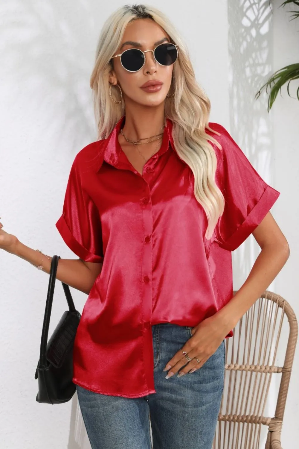 Collared Neck Short Sleeve Shirt, image 8
