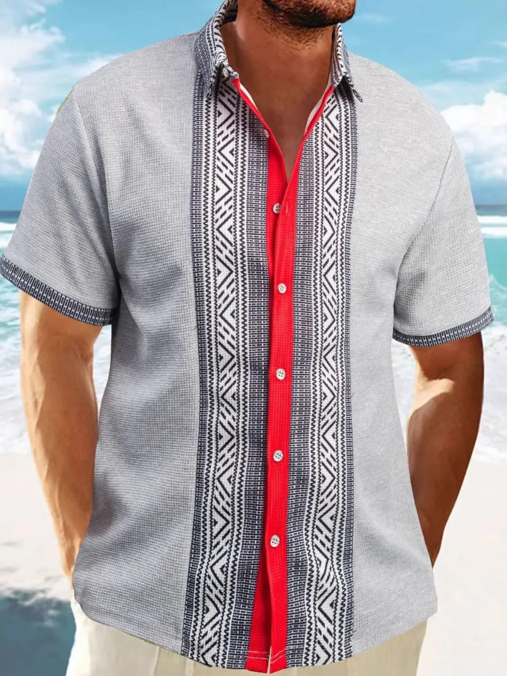 Men's Full Size Contrast Button Down Short Sleeve Shirt Plus Size, image 4