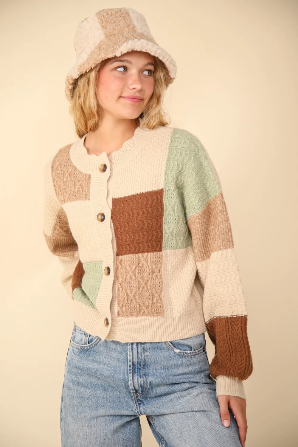 Color Block Button Down Textured Sweater Cardigan, image 5