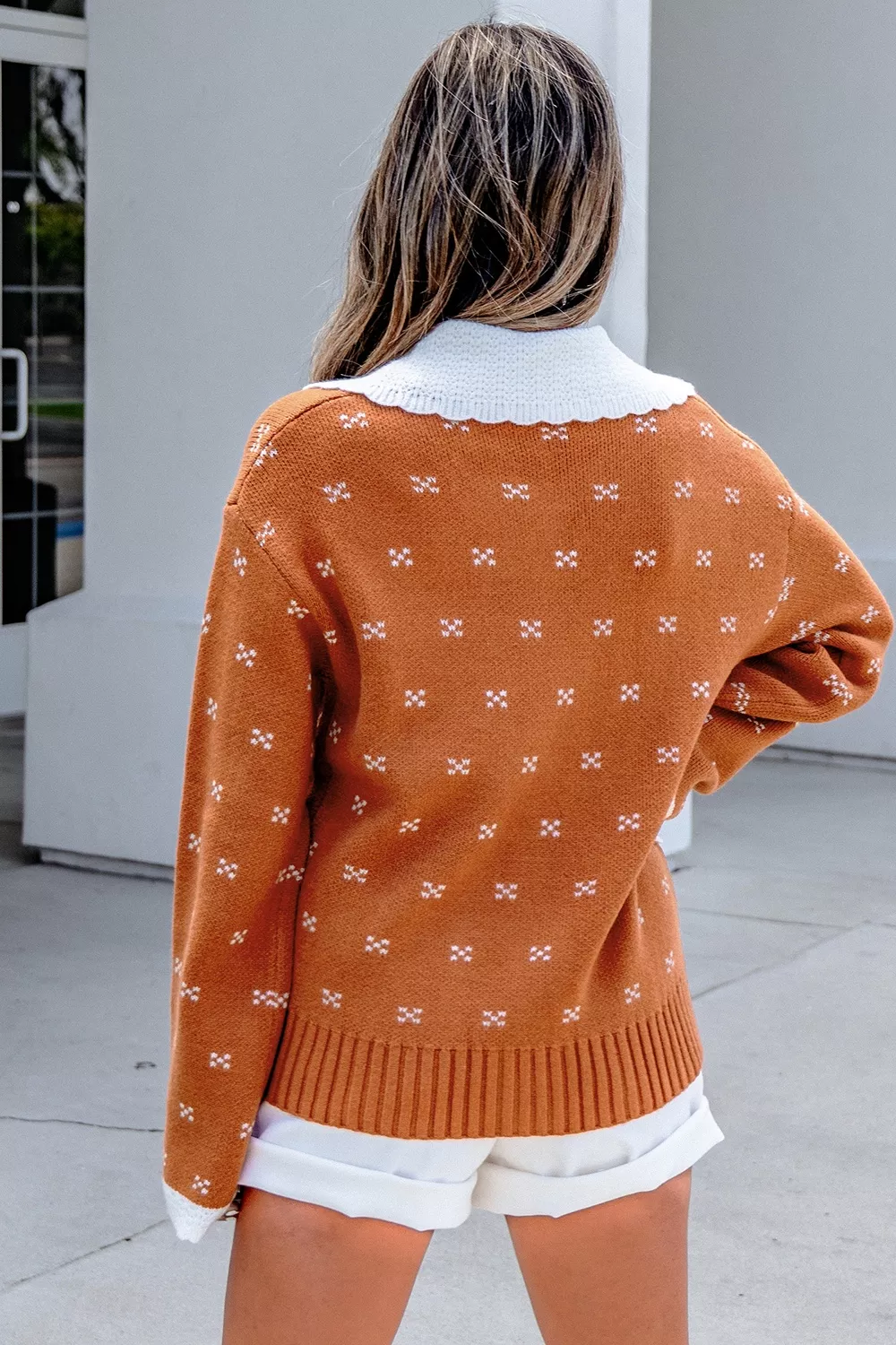 Peter Pan Collar Colorblock Long Sleeve Knitwear Cardigan, image 2