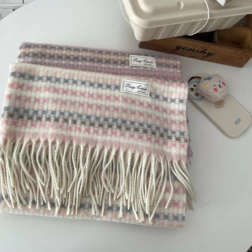 Plaid Fringe Warm Scarf, image 4