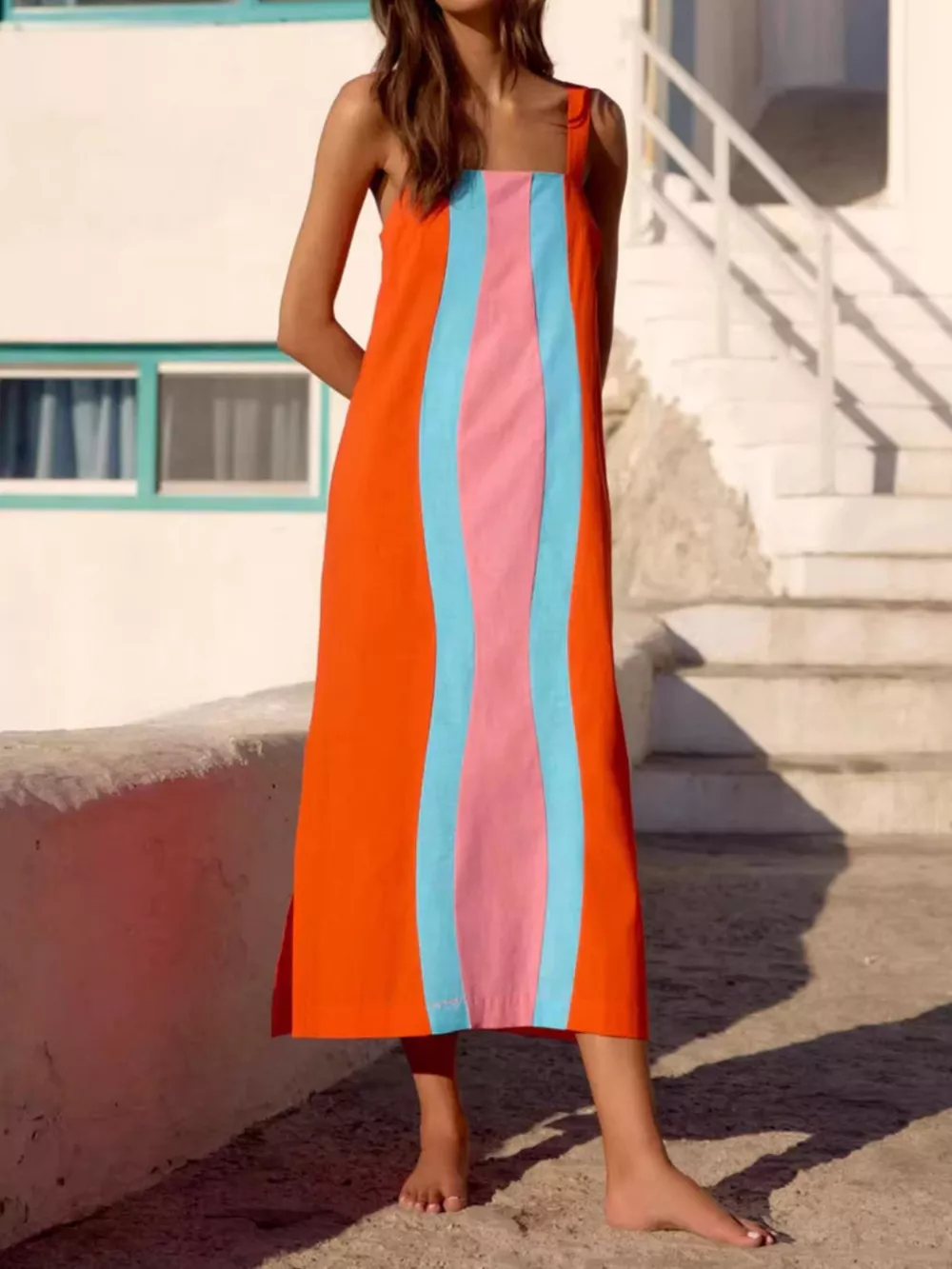 Striped Wide Strap Midi Dress, image 11