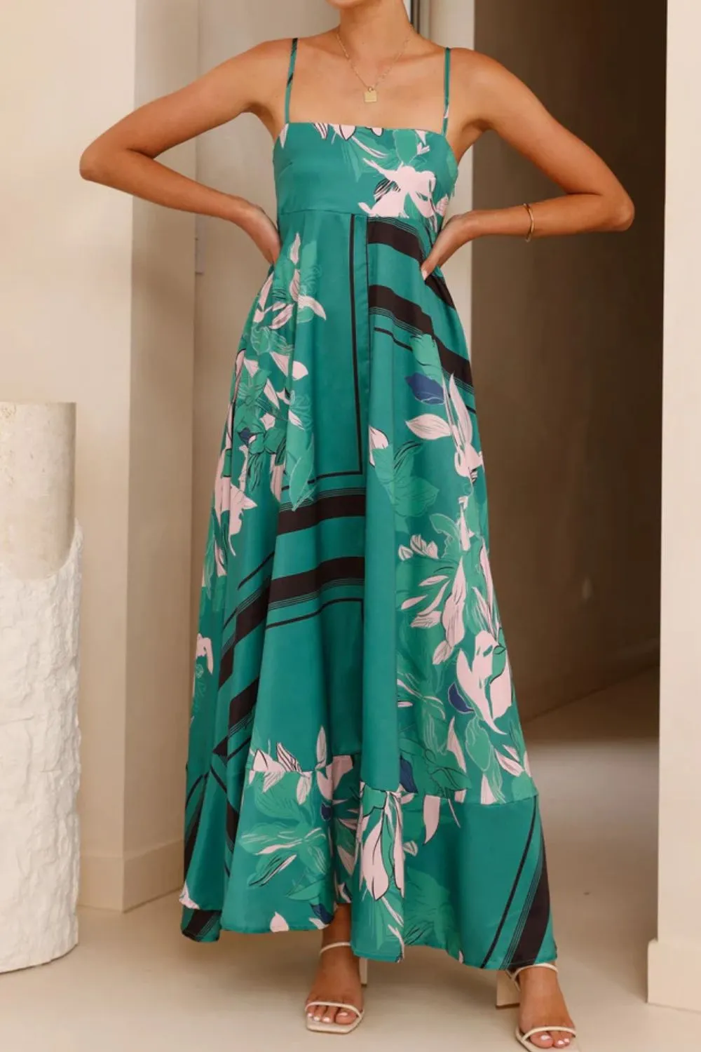 Printed Square Neck Cami Maxi Dress, image 35
