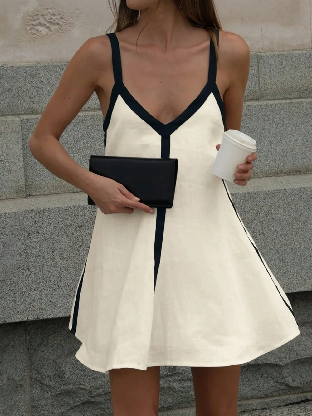 Contrast Trim V-Neck Mini Cami Dress, image 5