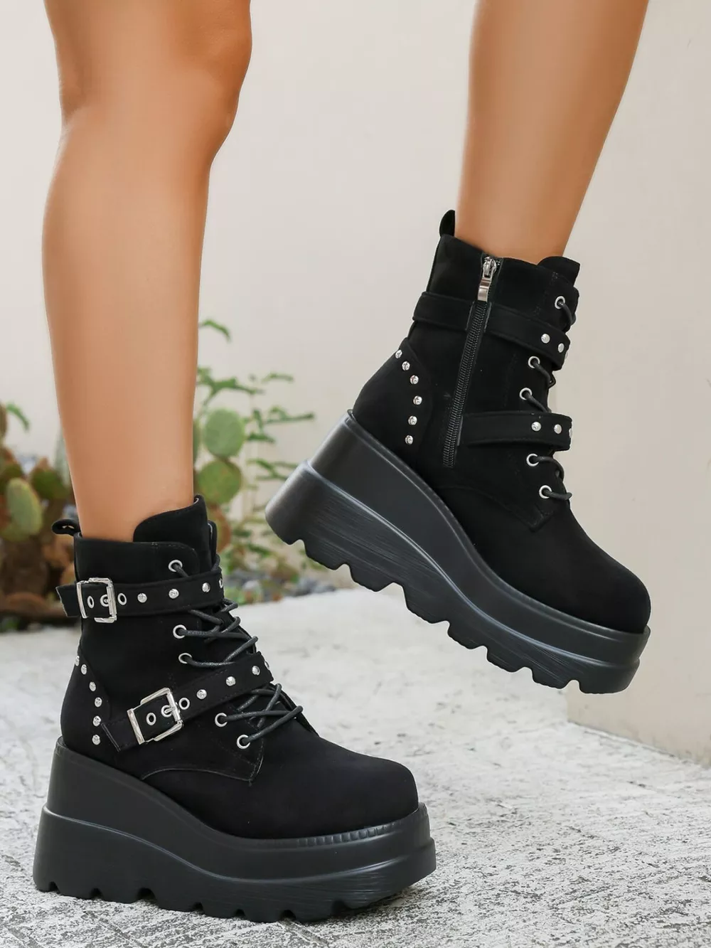 Lace Up Platform Wedge Boots, image 4