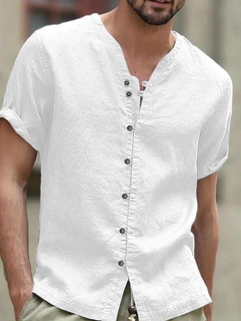 Men's Full Size Casual Linen Button-Down Short Sleeve Shirt Plus Size, image 3