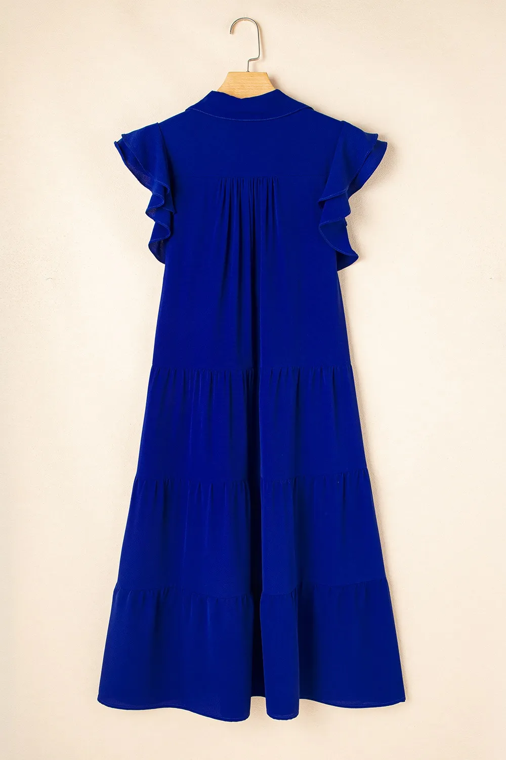 Ruffled Short Sleeve Collared V Neck Tiered Midi Dress, image 11