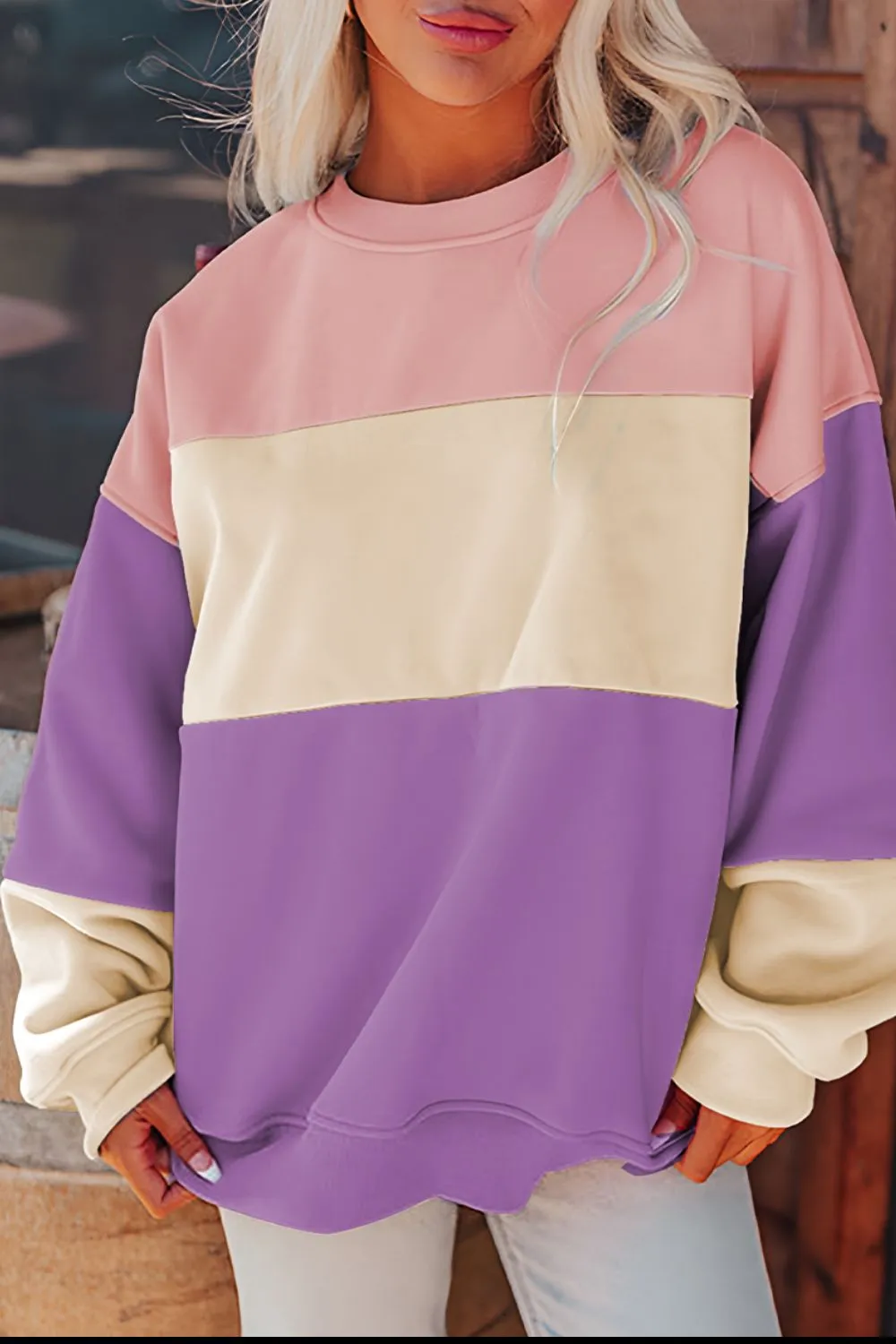Contrast Round Neck Long Sleeve Sweatshirt, image 8