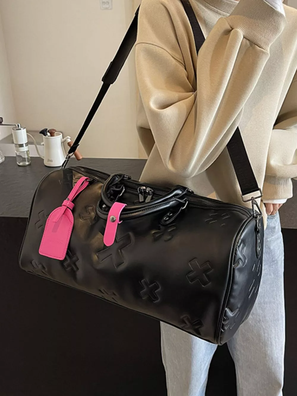 Embossed Cross Pattern Travel Duffel Bag, image 5