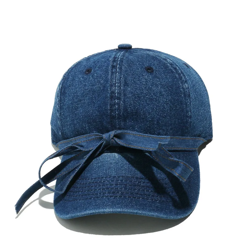 Washed Bow Denim Baseball Cap, image 3