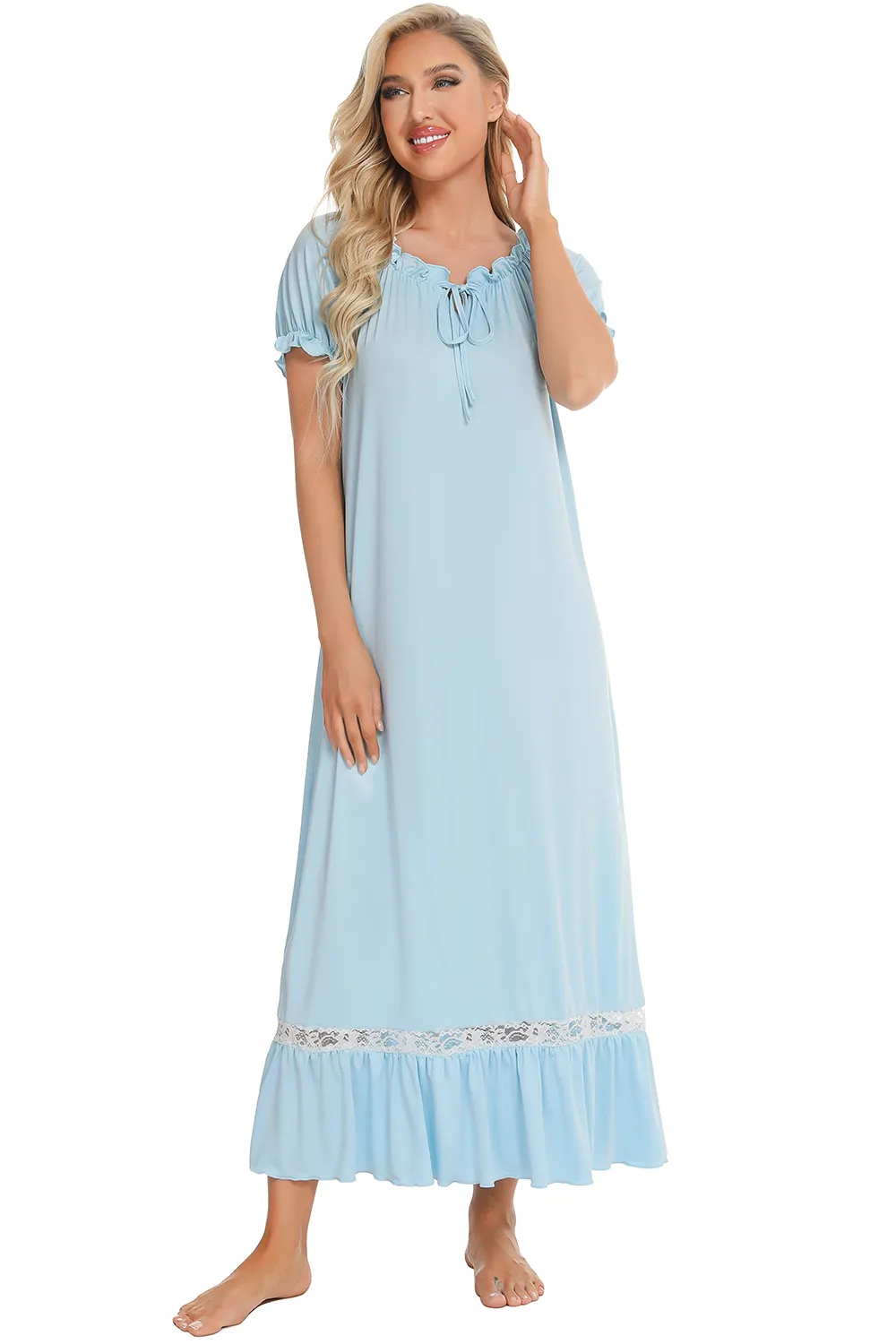 Lace Detail Short Sleeve Lounge Dress, image 4