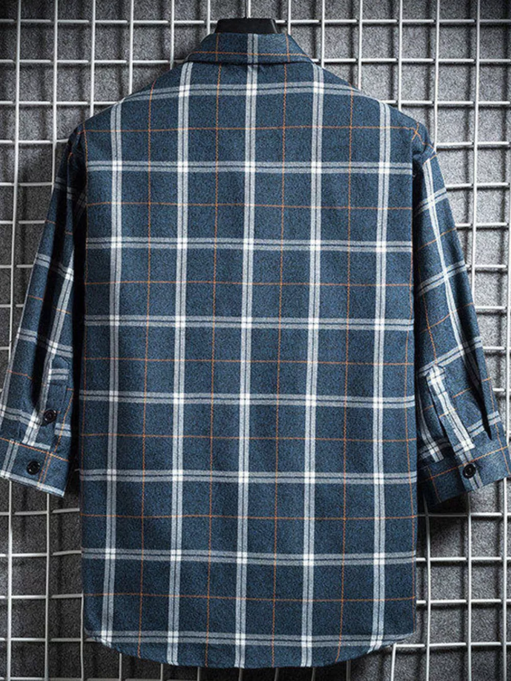 Men's Plus Size Casual Plaid 3/4 Sleeve Shirt, image 4
