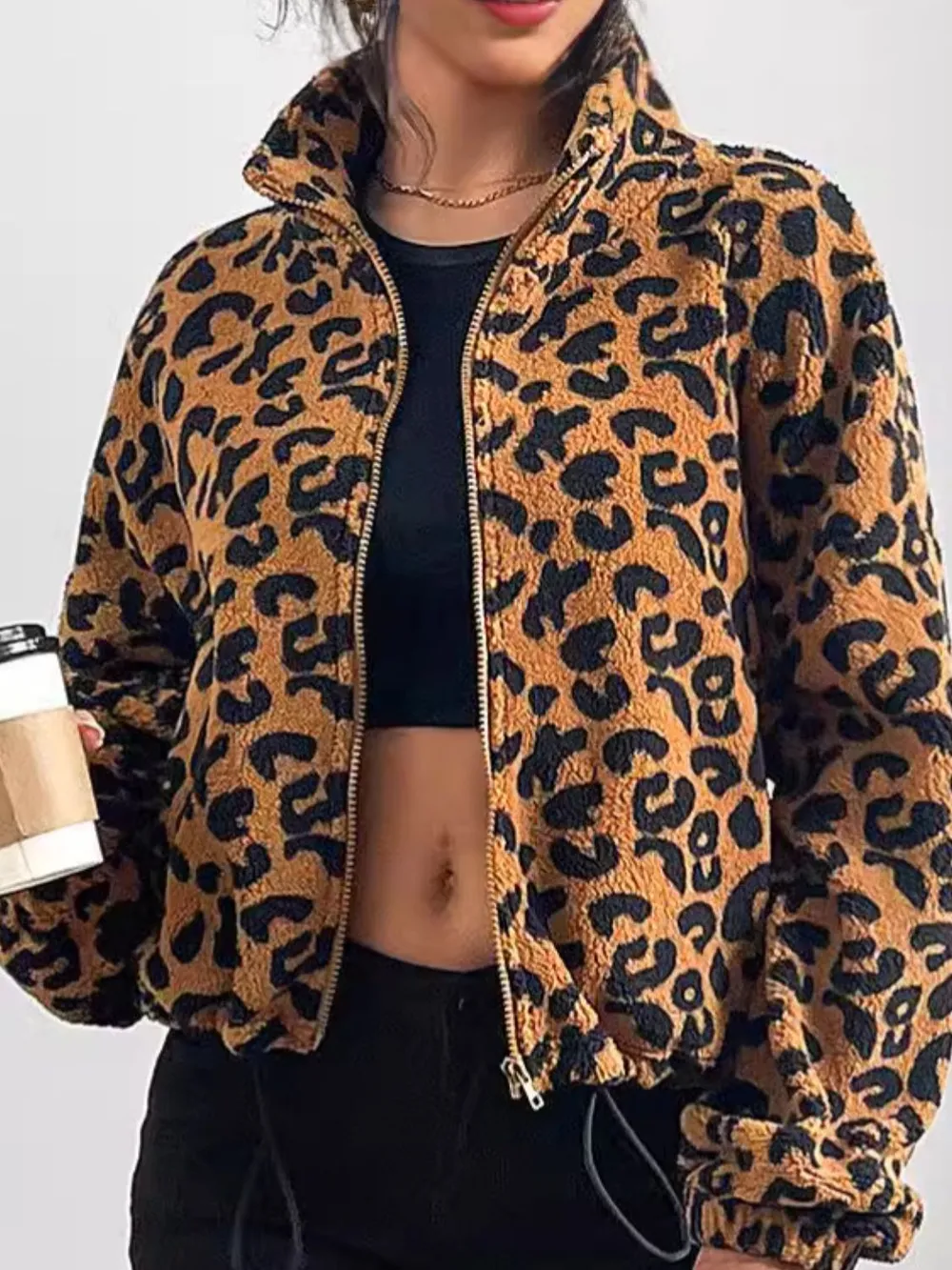Leopard Zip Up Long Sleeve Jacket, image 4