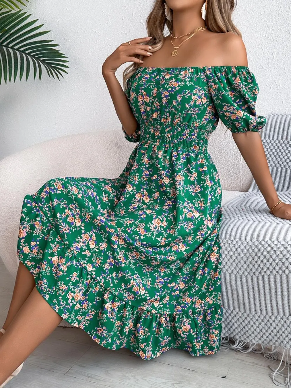 Ruffled Hem Floral Puff Sleeve Dress, image 24