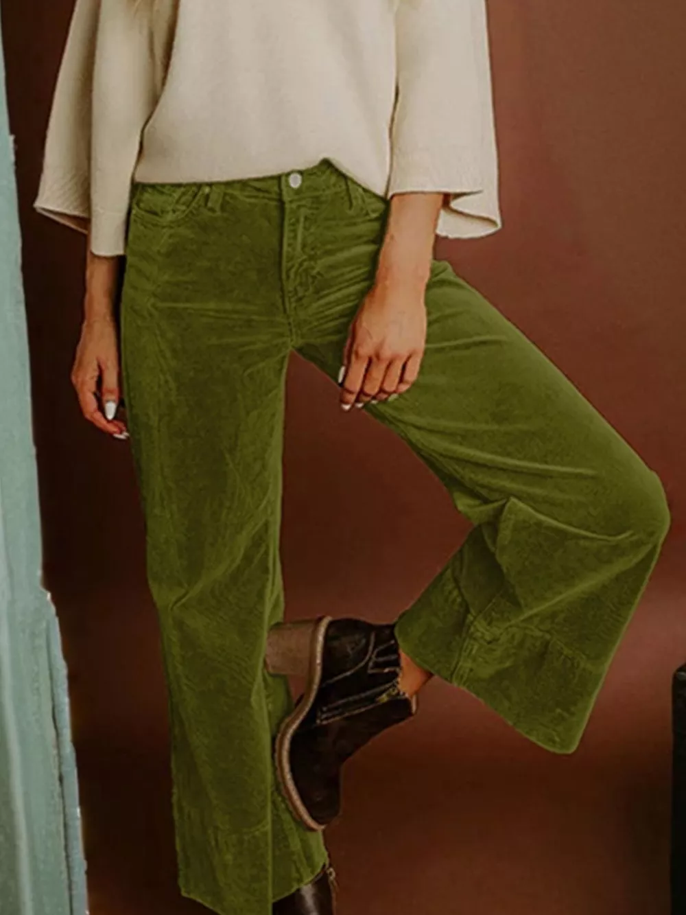Corduroy Solid Color High Waist Wide Leg Pants