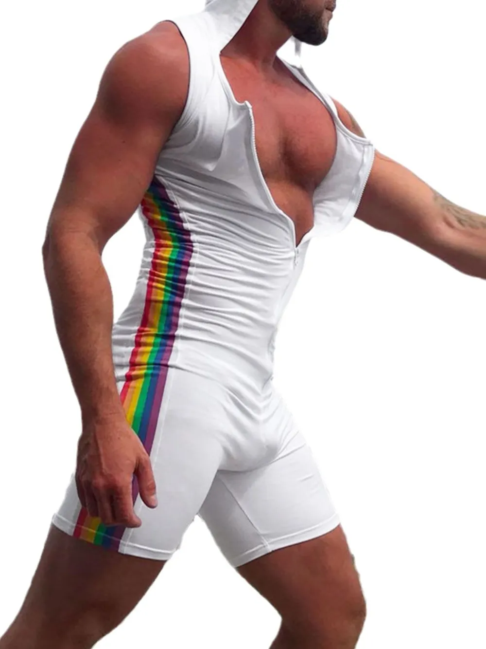 Men's Full Size Contrast Zip Front Sleeveless Active Romper Plus Size, image 5